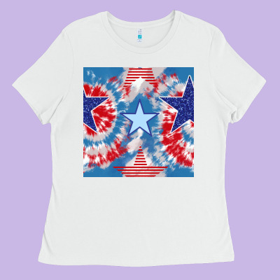 Patriotic Tie Dye Stars Ladies Tee Designed By Bundleandbundleshop