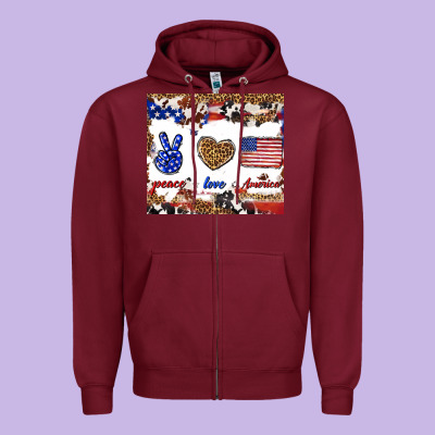 Peace Love America Zipper Hoodie Designed By Tumblerdesignbyshophia
