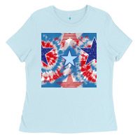 Baby Blue patriotic tie dye stars Ladies Tee - BundleAndBundleShop