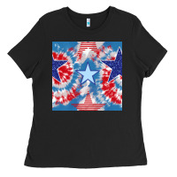 Black patriotic tie dye stars Ladies Tee - BundleAndBundleShop