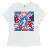 White patriotic tie dye stars Ladies Tee - BundleAndBundleShop