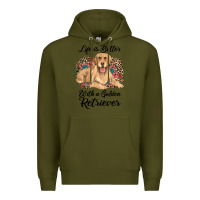 Army Green life is better with a golden retriever Premium Hoodie - JahusDesignShop