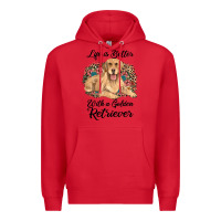 Red life is better with a golden retriever Premium Hoodie - JahusDesignShop