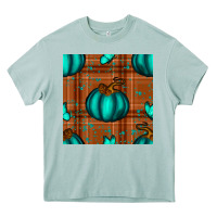 Arona turquoise pumpkin plaid seamless pattern Heavy Core Tee - BundleAndBundleShop