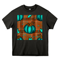 Asphalt turquoise pumpkin plaid seamless pattern Heavy Core Tee - BundleAndBundleShop