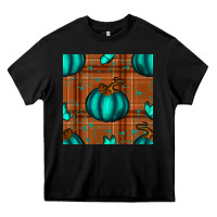 Black turquoise pumpkin plaid seamless pattern Heavy Core Tee - BundleAndBundleShop