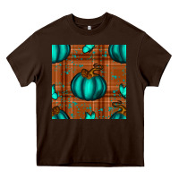 Chocolate Brown turquoise pumpkin plaid seamless pattern Heavy Core Tee - BundleAndBundleShop