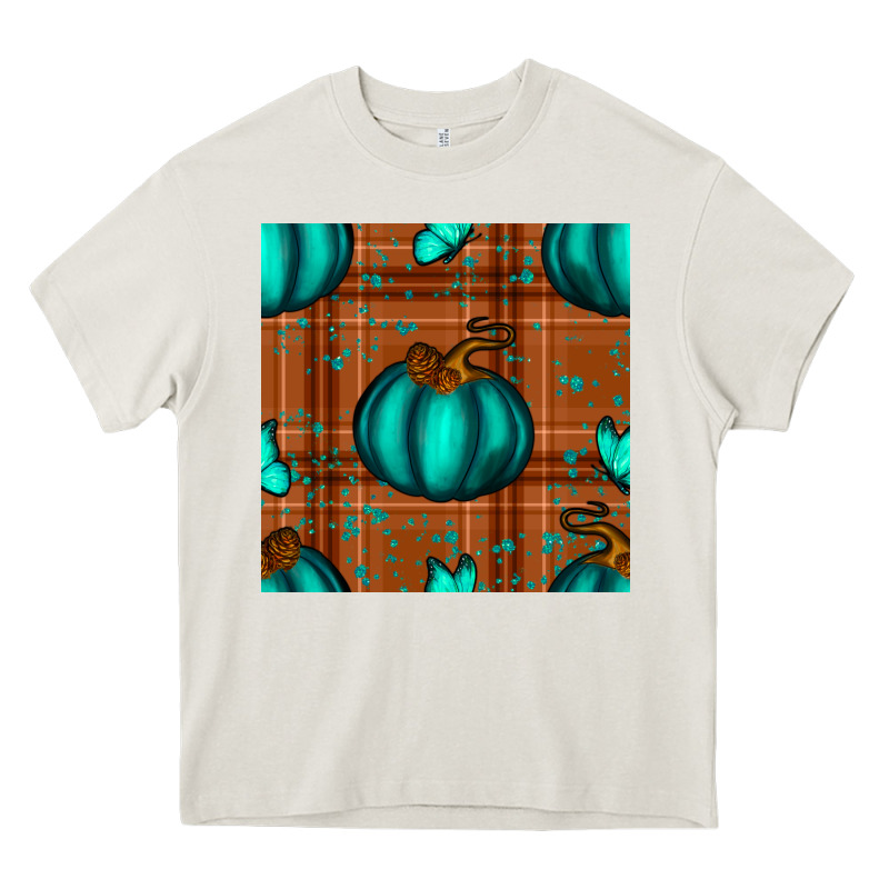 Turquoise Pumpkin Plaid Seamless Pattern Heavy Core Tee by BundleAndBundleShop | Teevron