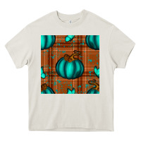 Cream turquoise pumpkin plaid seamless pattern Heavy Core Tee - BundleAndBundleShop