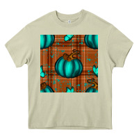 Mossy turquoise pumpkin plaid seamless pattern Heavy Core Tee - BundleAndBundleShop