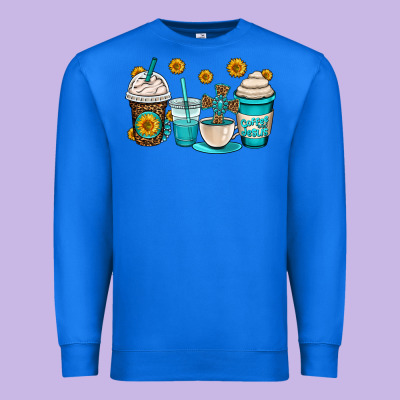 Jesus Coffee Cups Premium Sweatshirt Designed By Oliviacreatesart