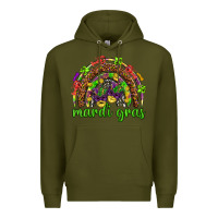 Army Green Mardi Gras rainbow and masks Premium Hoodie - HowdyJamesFarm