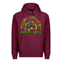 Burgundy Mardi Gras rainbow and masks Premium Hoodie - HowdyJamesFarm