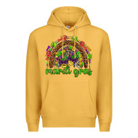 Mustard Mardi Gras rainbow and masks Premium Hoodie - HowdyJamesFarm