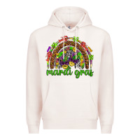 Pale Pink Mardi Gras rainbow and masks Premium Hoodie - HowdyJamesFarm