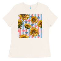 Bone patriotic sunflowers stripes and stars seamless patrern Ladies Tee - BundleAndBundleShop