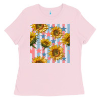 Bubblegum Pink patriotic sunflowers stripes and stars seamless patrern Ladies Tee - BundleAndBundleShop