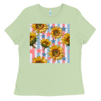 Matcha patriotic sunflowers stripes and stars seamless patrern Ladies Tee - BundleAndBundleShop