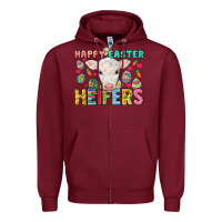 Burgundy Happy Easter Heifers Easter Day Zipper Hoodie - HowdyJamesFarm