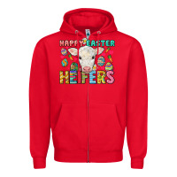 Red Happy Easter Heifers Easter Day Zipper Hoodie - HowdyJamesFarm