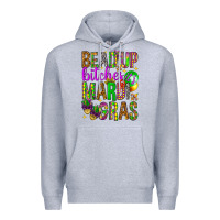 Heather Grey Bead up bitches it's Mardi Gras Premium Hoodie - HowdyJamesFarm