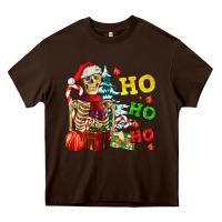Chocolate Brown Christmas ho ho ho skeleton Heavy Core Tee - AdoDesignShop