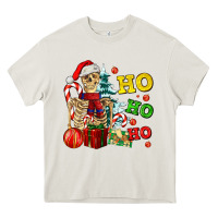 Cream Christmas ho ho ho skeleton Heavy Core Tee - AdoDesignShop
