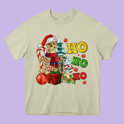Christmas Ho Ho Ho Skeleton Heavy Core Tee Designed By Adodesignshop