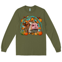 Army Green Fall Cow Rainbow Long Sleeve Tee - LillyAllenDesigns