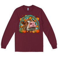 Burgundy Fall Cow Rainbow Long Sleeve Tee - LillyAllenDesigns