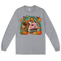 Heather Grey Fall Cow Rainbow Long Sleeve Tee - LillyAllenDesigns
