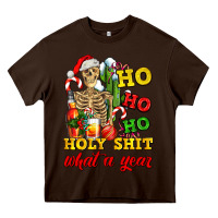 Chocolate Brown Christmas ho ho ho holy shit what a year skeleton Heavy Core Tee - AdoDesignShop