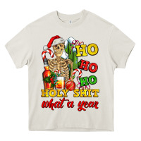 Cream Christmas ho ho ho holy shit what a year skeleton Heavy Core Tee - AdoDesignShop