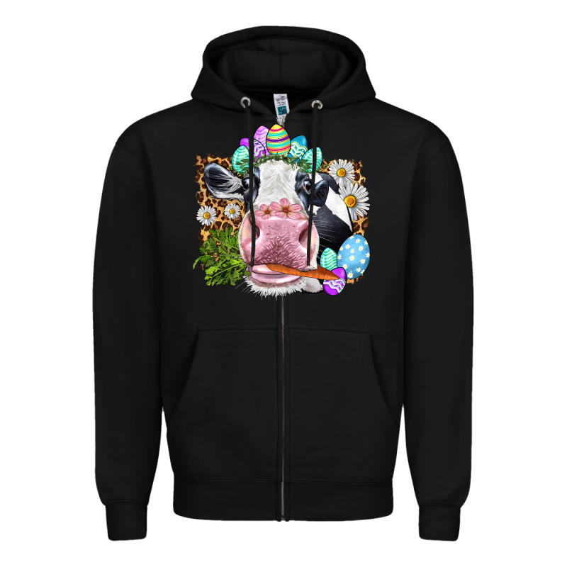 Happy Easter Cow With Eggs Easter Day Zipper Hoodie by HowdyJamesFarm | Teevron