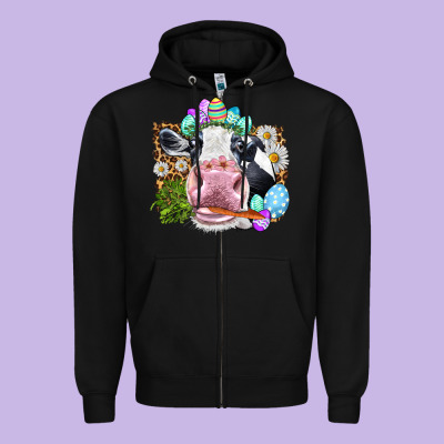 Happy Easter Cow With Eggs Easter Day Zipper Hoodie Designed By Howdyjamesfarm
