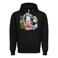 Black Happy Easter Cow with eggs Easter Day Zipper Hoodie - HowdyJamesFarm