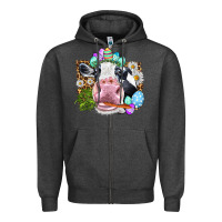 Charcoal Heather Happy Easter Cow with eggs Easter Day Zipper Hoodie - HowdyJamesFarm