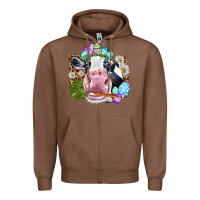 Chestnut Happy Easter Cow with eggs Easter Day Zipper Hoodie - HowdyJamesFarm
