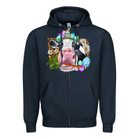 Navy Happy Easter Cow with eggs Easter Day Zipper Hoodie - HowdyJamesFarm