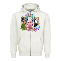 Oatmeal Heather Happy Easter Cow with eggs Easter Day Zipper Hoodie - HowdyJamesFarm