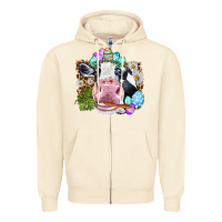 Sandshell Happy Easter Cow with eggs Easter Day Zipper Hoodie - HowdyJamesFarm