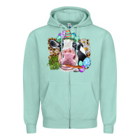 Seafoam Happy Easter Cow with eggs Easter Day Zipper Hoodie - HowdyJamesFarm