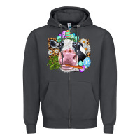 Smoke Happy Easter Cow with eggs Easter Day Zipper Hoodie - HowdyJamesFarm