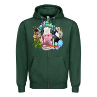 Sports Green Happy Easter Cow with eggs Easter Day Zipper Hoodie - HowdyJamesFarm
