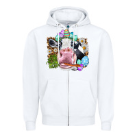 White Happy Easter Cow with eggs Easter Day Zipper Hoodie - HowdyJamesFarm