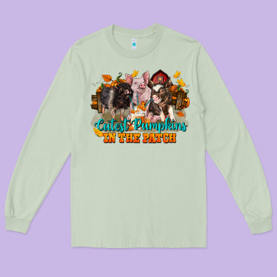 Fall Cutest Pumpkin In The Patch Pig Long Sleeve Tee Designed By Lillyallendesigns