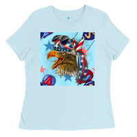 Baby Blue mullet eagle with balloon seamless pattern Ladies Tee - BundleAndBundleShop