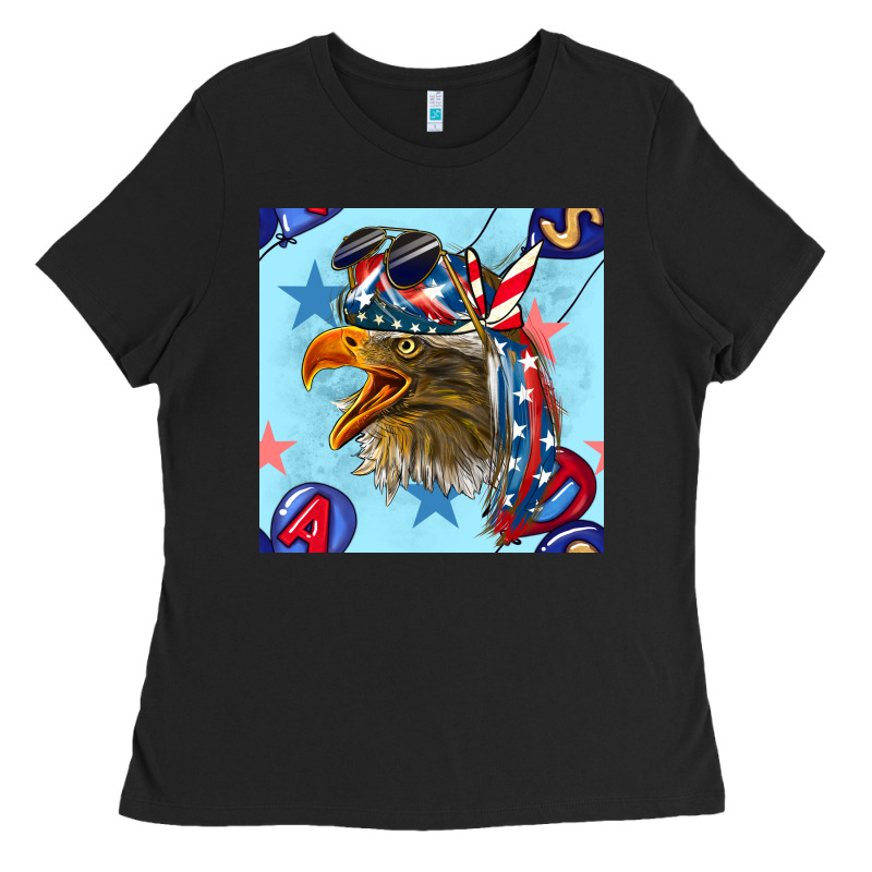 Mullet Eagle With Balloon Seamless Pattern Ladies Tee by BundleAndBundleShop | Teevron