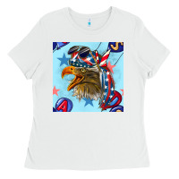 White mullet eagle with balloon seamless pattern Ladies Tee - BundleAndBundleShop