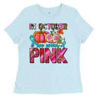Baby Blue in october we wear pink with pumpkins Ladies Tee - AdoDesignShop